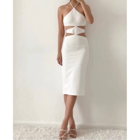h:ours Silvana Halter Spaghetti Strap Cut Out Midi Dress Size Small White - Picture 3 of 7